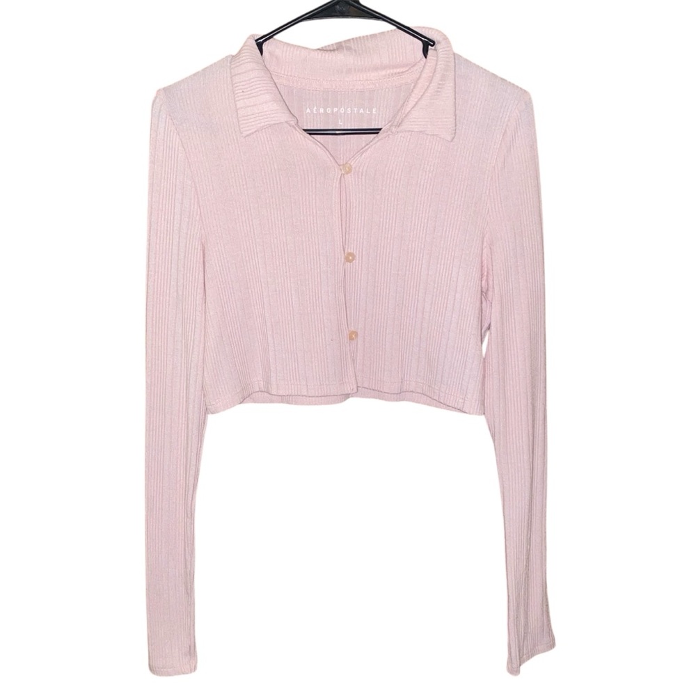 AEROPOSTALE Long Sleeve Collared Crop Top. Size L - Picture 2 of 5